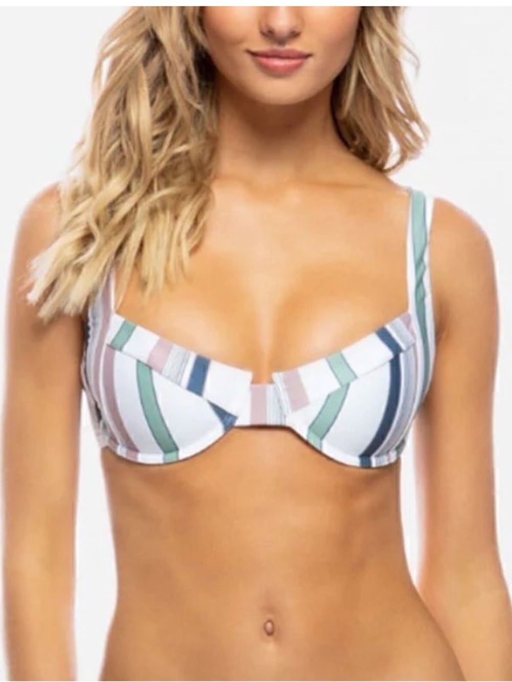 Tavik Underwire Stripe Bikini Top in Green & Blue.
Size Small